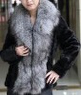 Ladies' fashion mink coat with fox collar