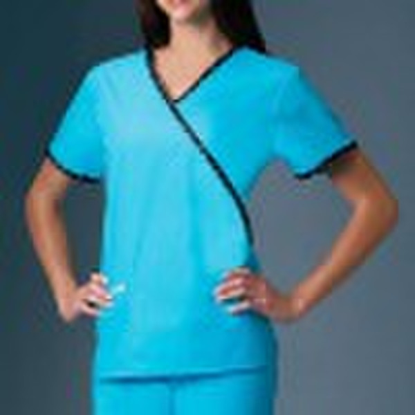 Scrubs - Dot Contrast Mock Wrap Scrub Top