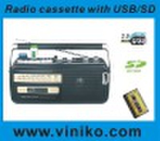 Radio cassette recorder with USB/SD