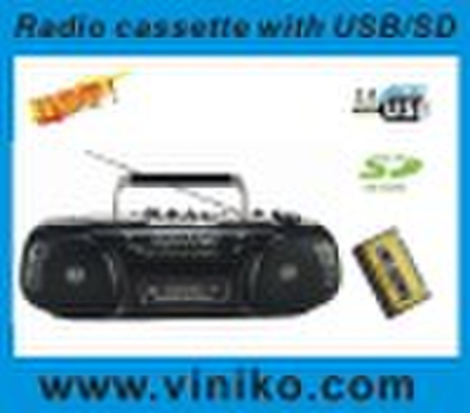 Radio cassette recorder with USB/SD