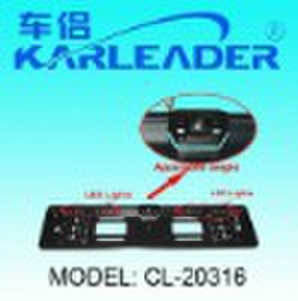 Rear view camera with EU license plate frame, LED