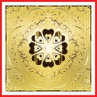 wall gold mirror tile with carved flower pattern