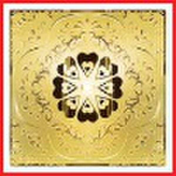 wall gold mirror tile with carved flower pattern