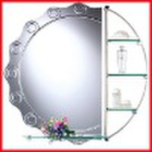 mirror with stainless steel and glass shelves wave