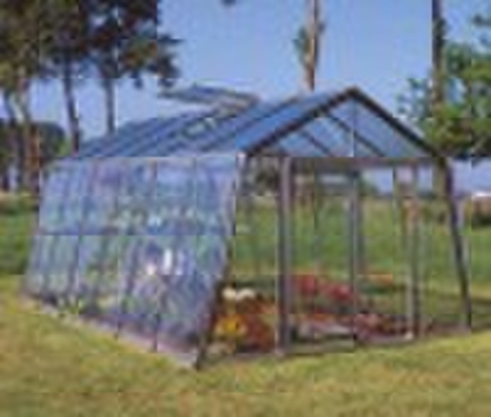 Tempered glass greenhouse with sloping walls