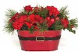 metal flower bucket, christmas planter