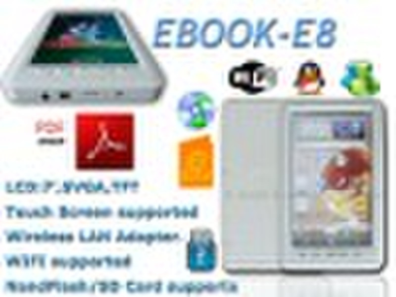 7 Inch Touchscreen/Wifi E-book Reader