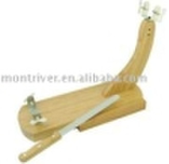 Bamboo Ham Holder With Knife