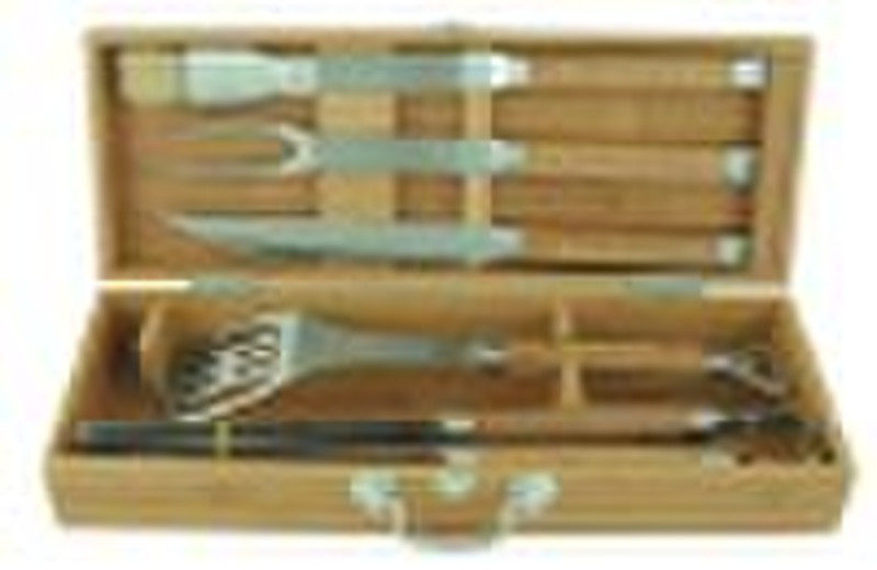 5pcs Bamboo BBQ set in bamboo box