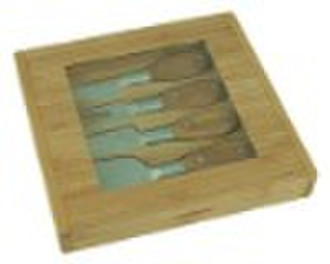 Bamboo cheese knife set (forged)  in bamboo box wi