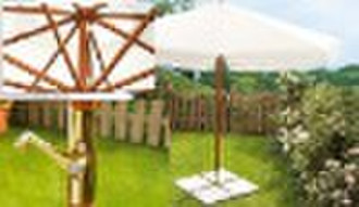 wooden patio parasol with crank