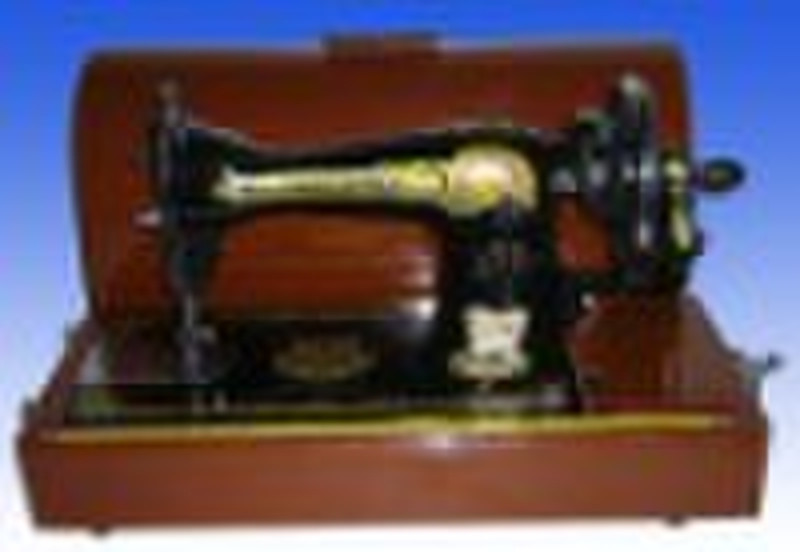 sewing machine with handle and wooden box
