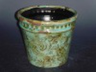 Antique glazed flower pot, planter