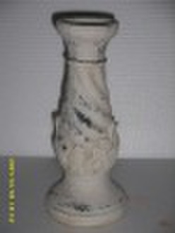 Antique terracotta candle holder with glass