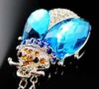 shinny rhinestone usb flash drive blue fly and sil