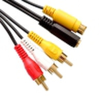 S-VHS PLUG + 3.5 STEREO PLUG TO 3RCA PLUG AV cable