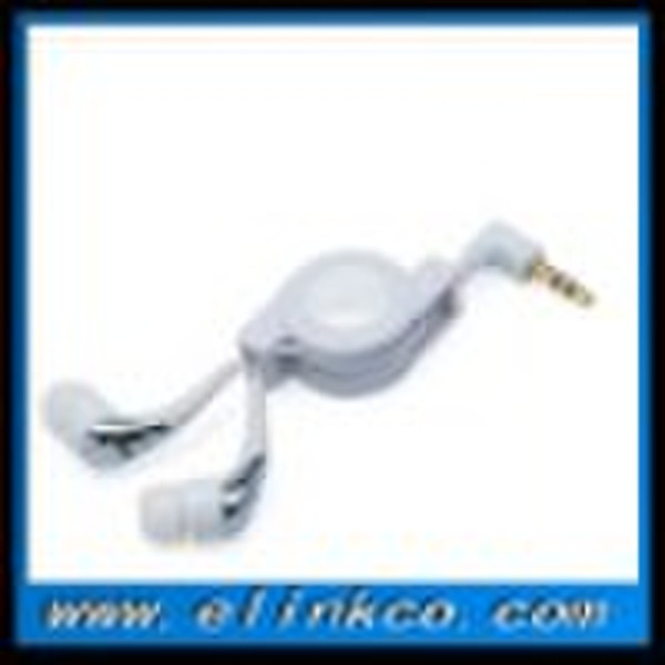 retractable gold plated in-ear 3.5stereo earphone