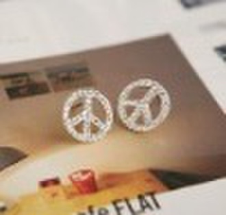 0868 Rhinestones peace sign circle earrings