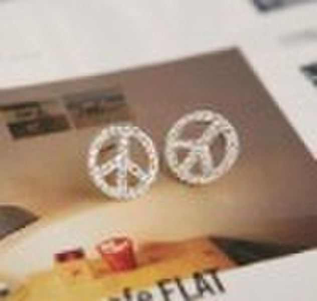 0868 Rhinestones peace sign circle earrings