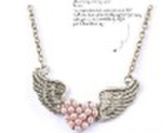 Flying Angle Wing Pearl Open Heart Pedant Chain Ne