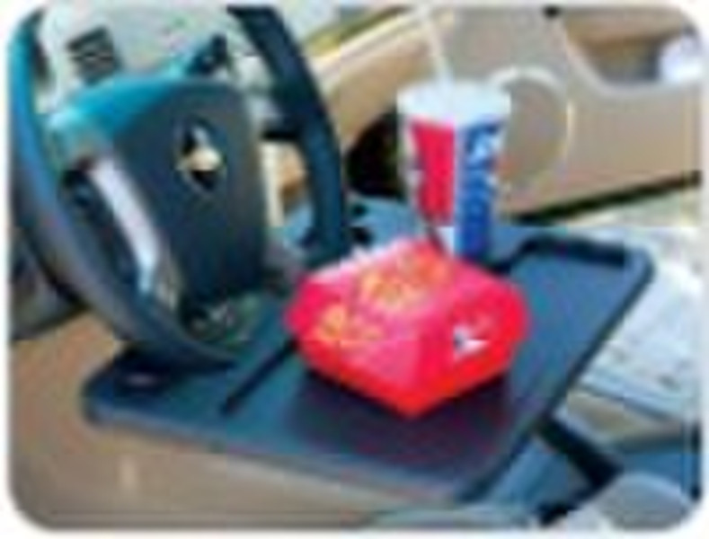 Car multi purpose tray for steering wheel