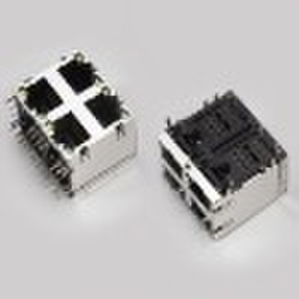 Double Level RJ45 Modular Jack with LED