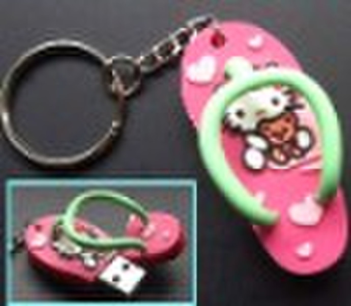 hot-sale rubber slipper flash memory with keychain