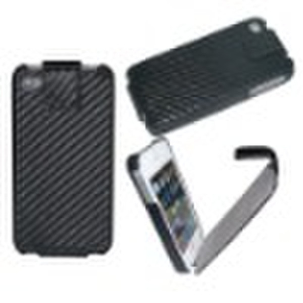 Flip leather case for iPhone 4g in Carbon fiber de