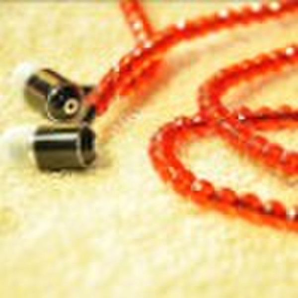 Lovely red crystal beads stereo necklace earphone