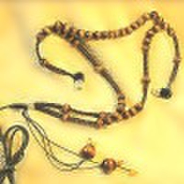 Brown Wooden beads necklace in-ear earphone &