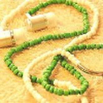 Green & white beads necklace in-ear earphone h