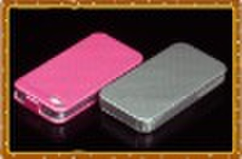 For iphone 4 carbon fiber flip leather case for ip