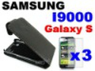 Black leather case for Samsung I9000 Galaxy S