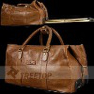 genuine leather trolley bag with carry handles, tr