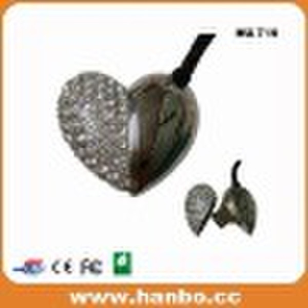 OEM heart shape USB flash drive,steel crystal hear