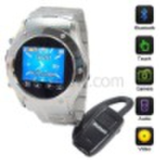 Watch Cell Phone Mobile W968 Silver Metal Watch Qu