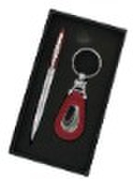 metal ball pen and fashion PU keychain gift set SS