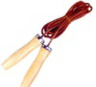 Leather jump rope with wood handle