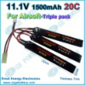 Airsoft Lipo battery 11.1V 1500mAh 20C Triple Pack