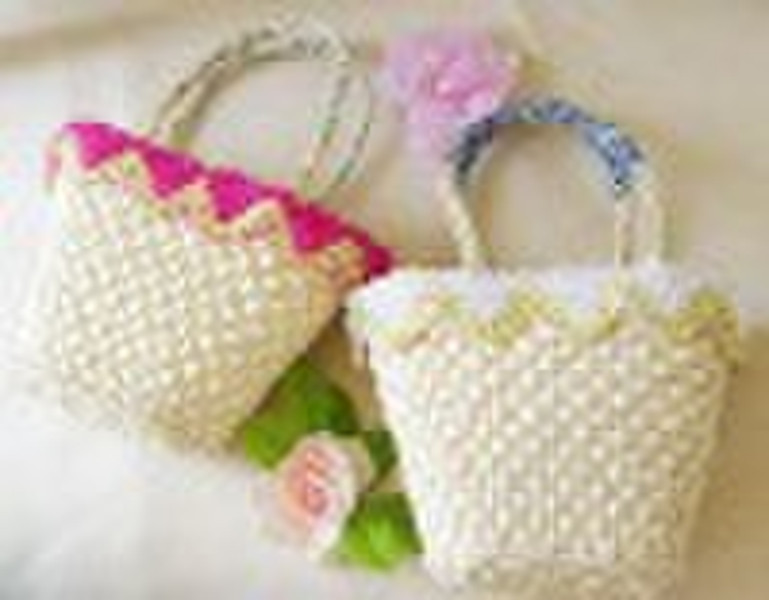 straw handicraft lady bag , with beautiful lace ,