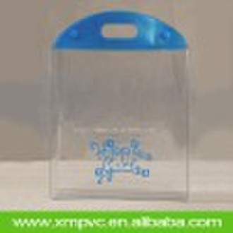 Transparent PVC promotional bag with blue button