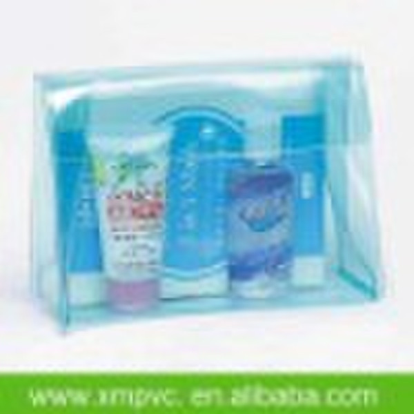 Orange pvc plastic pouch with button for cosmetic