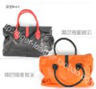 reddish orange black genuine leather fashion handb