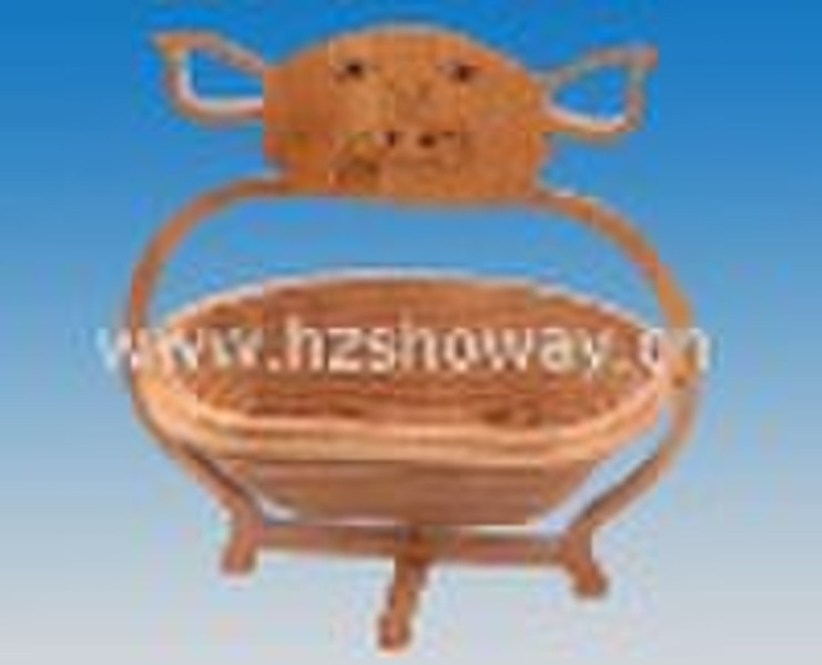 Bamboo Folding Basket (Pig Design) / Bambus Frucht Bas