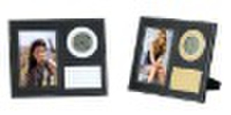 Leather photoframe with clock
