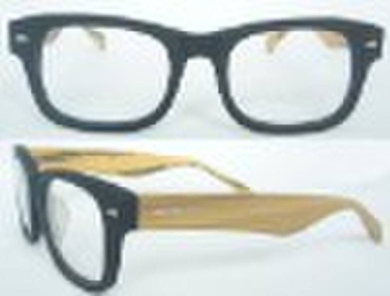 wood temple acetate eyewear frame