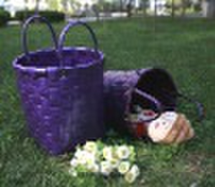 Shiny PE round laundry baskets with handles set of