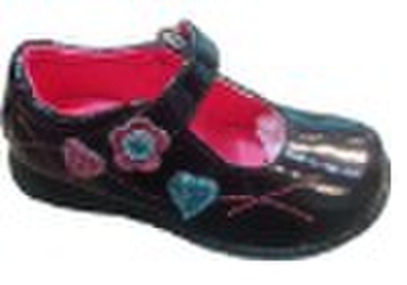 Sweety girls dress shoes with shining pu flower