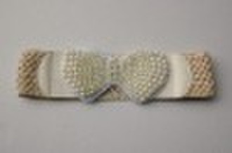white braided waistband with bow with white pearls