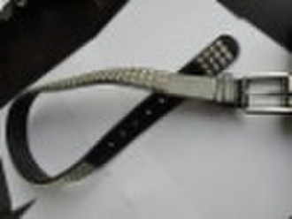 popular lady belt-blcak flat belt with square rive